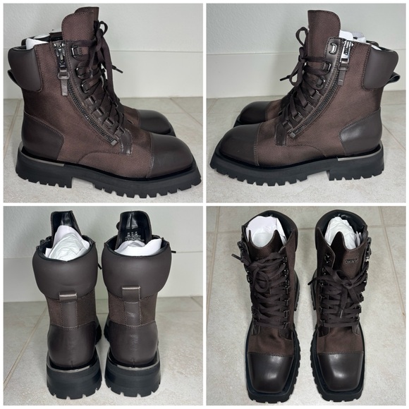 DKNY River Dark Brown Leather Combat Ankle Boots - Picture 4 of 11